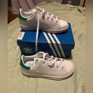 Adidas Kids White Sneakers with Green Accents